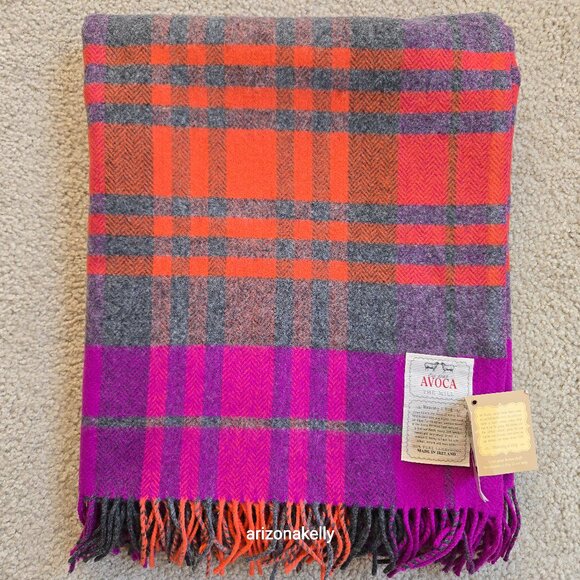 NWT Lambswool Herringbone Throw AVOCA Ireland Orange Purple, Grey - Picture 1 of 16